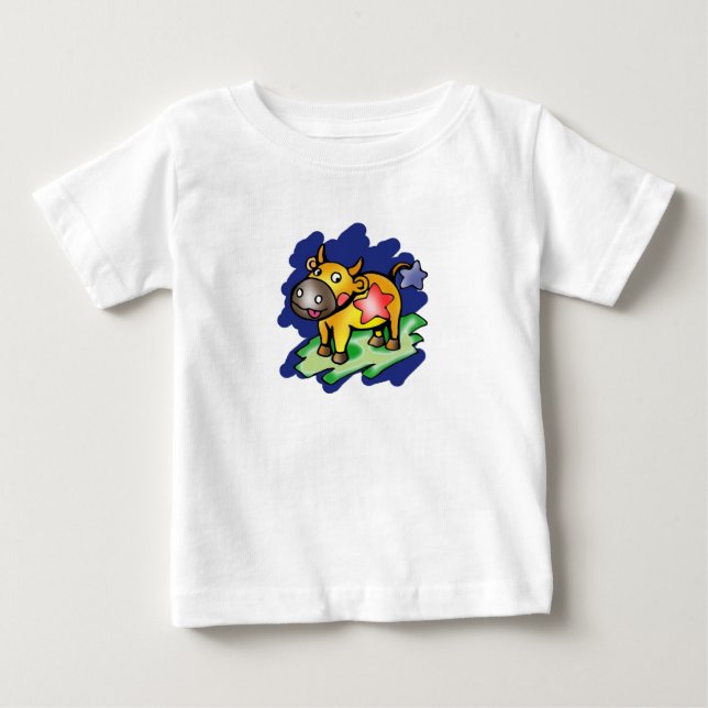 Happy Taurus Blue mit Red Star Cartoon Baby T-shirt (Vorderseite)