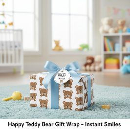 Happy Teddy Bear Gift Wrap - Sofort lächeln Geschenkpapier Set