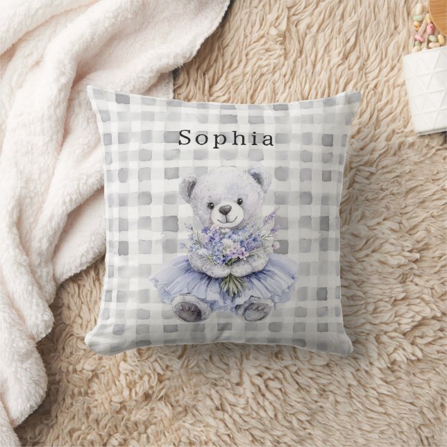 Happy Teddy Bear Purple Floral Kissen (Decke)