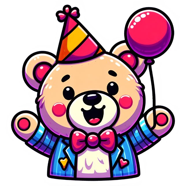 Happy Teddy Bear with Party Attire in a Doodle Hoodie (Von Creator hochgeladen)