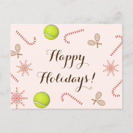 Happy Tennis Holidays Ball Racket Candy Cane Snow Postkarte