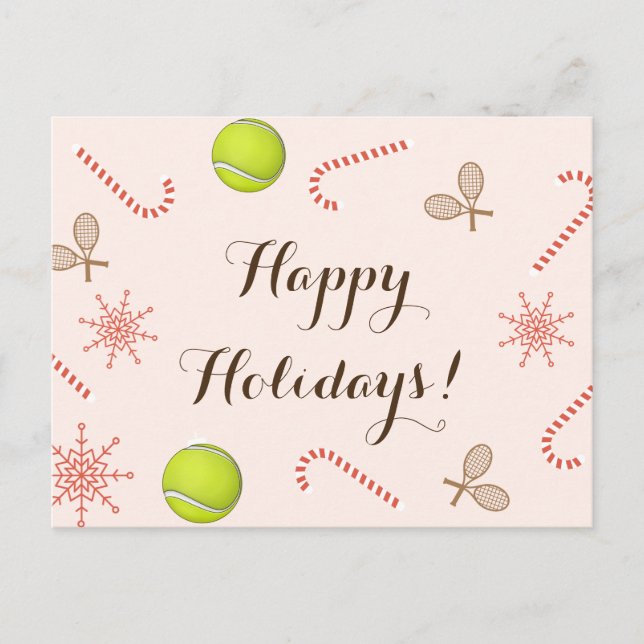 Happy Tennis Holidays Ball Racket Candy Cane Snow Postkarte (Vorderseite)