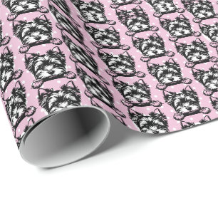 Happy Terrier Puppy Pink Dots Thema Geschenkpapier