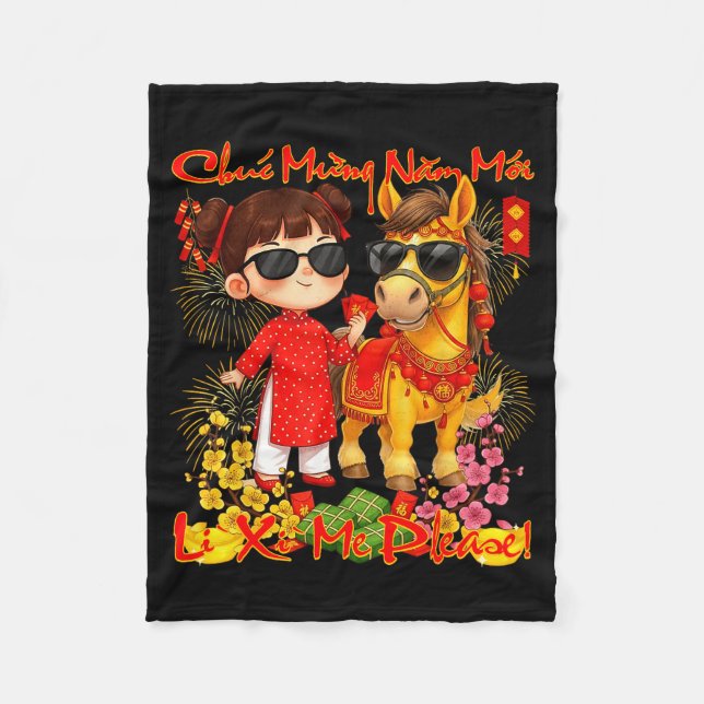 Happy Tet Chuc Mung Nam Moi 2026 Li Xi Me Please K Fleecedecke (Vorderseite)