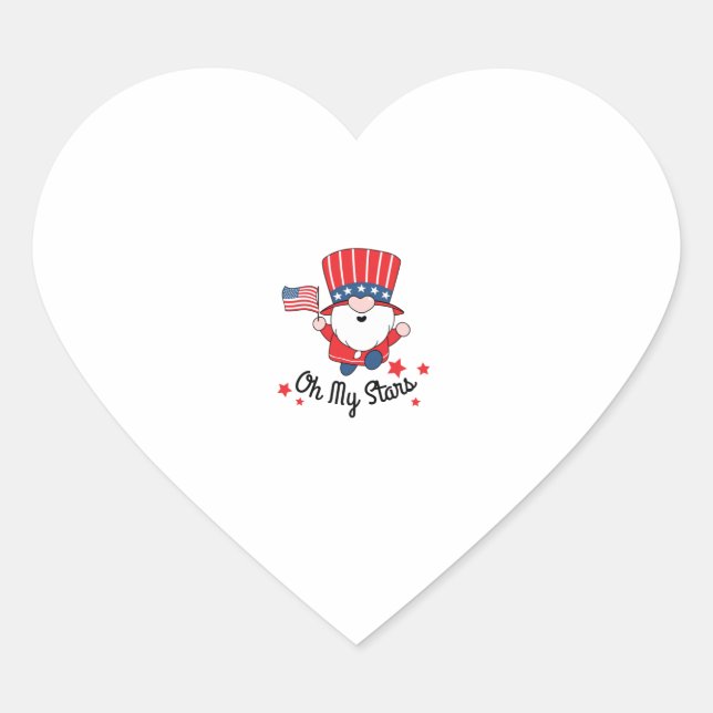 Happy th July Oh meine Sterne Niedlich Gnome Ameri Herz-Aufkleber (Vorderseite)