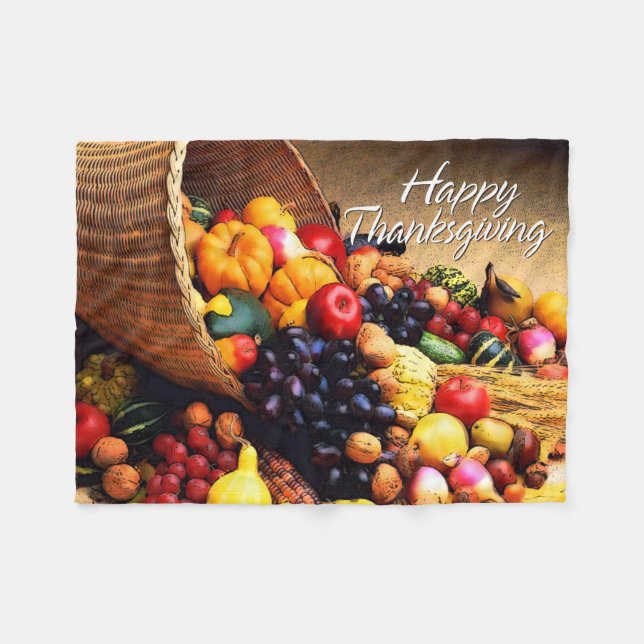 Happy Thanksgiving 12 Fleece Blanket (Vorderseite (Horizontal))