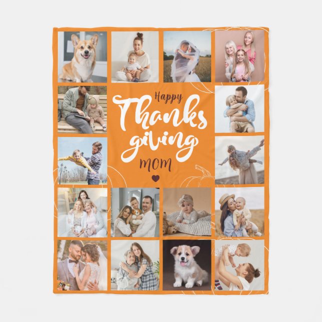 Happy Thanksgiving 16 FotoCollage Fleece Blanket (Vorderseite)