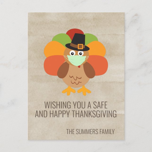 Happy Thanksgiving 2020 Türkei mit Gesichtsmaske Postkarte (Vorderseite)