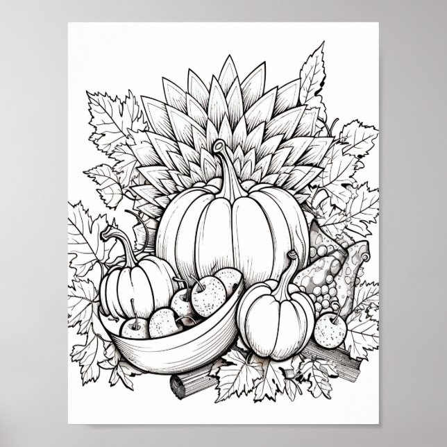 Happy Thanksgiving Adult Coloring Poster (Vorne)