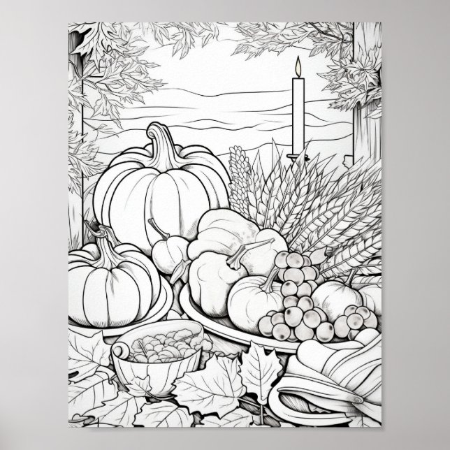 Happy Thanksgiving Adult Coloring Poster (Vorne)