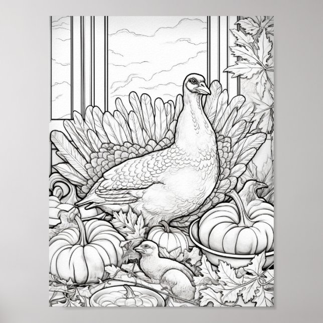 Happy Thanksgiving Adult Coloring Poster (Vorne)