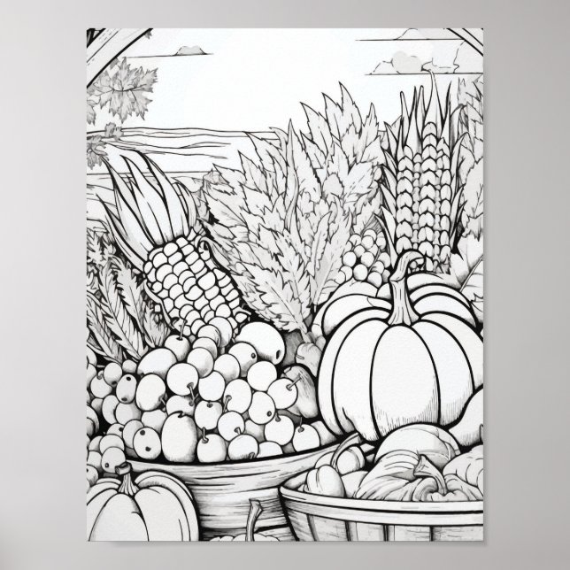Happy Thanksgiving Adult Coloring Poster (Vorne)