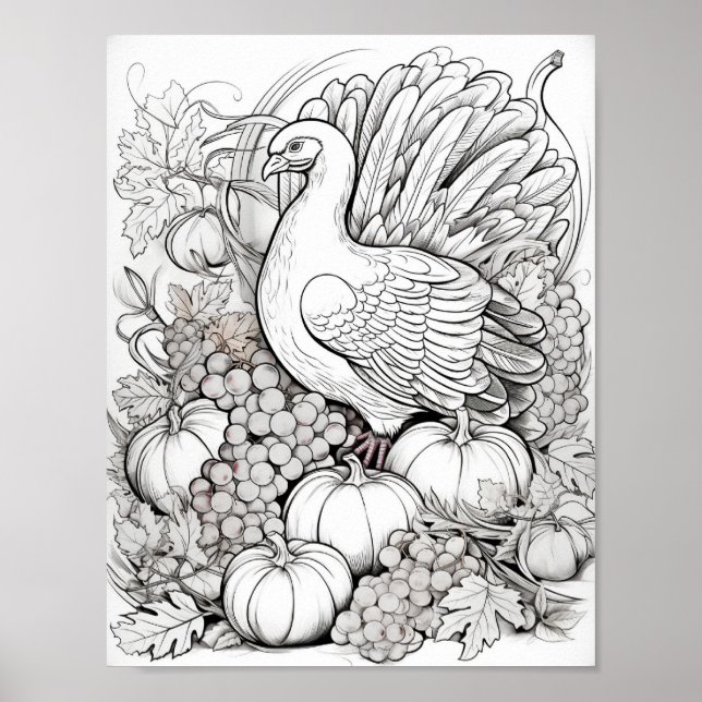 Happy Thanksgiving Adult Coloring Poster (Vorne)