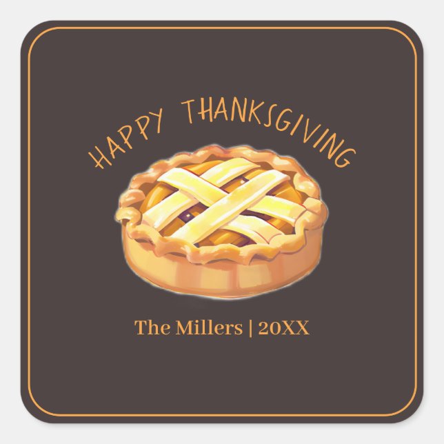 Happy Thanksgiving Apple Pie Personalisiert Quadratischer Aufkleber (Vorderseite)