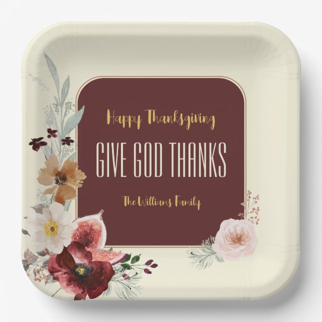 Happy Thanksgiving Autumn Flowers & Figs Pappteller (Vorderseite)