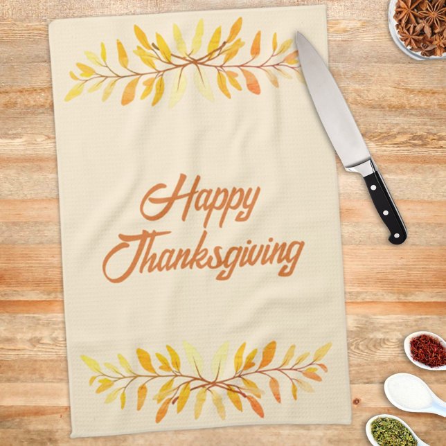 Happy Thanksgiving Autumn Leaf Grenze Custom Geschirrtuch (Von Creator hochgeladen)
