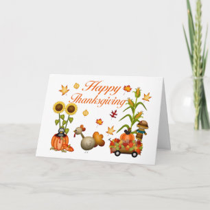 Happy Thanksgiving Autumn Leaves Pumpkin & Türkei Feiertagskarte