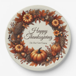 Happy Thanksgiving Autumn Leaves Wreath Company Pappteller