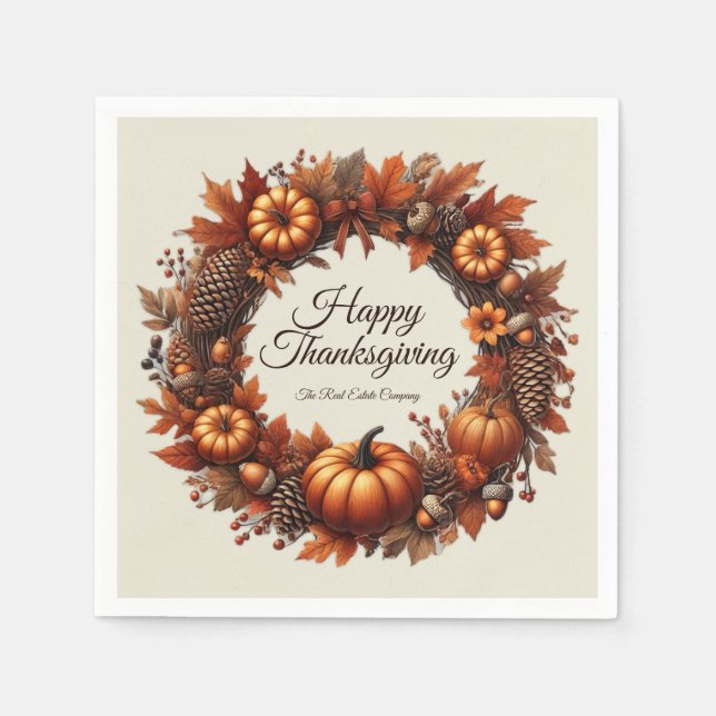 Happy Thanksgiving Autumn Leaves Wreath Company Serviette (Vorderseite)