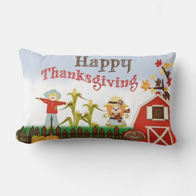 Happy Thanksgiving Barn Yard Lendenkissen (Vorderseite)
