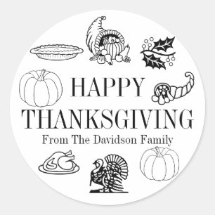 Happy Thanksgiving benutzerdefinierte Familienname Runder Aufkleber