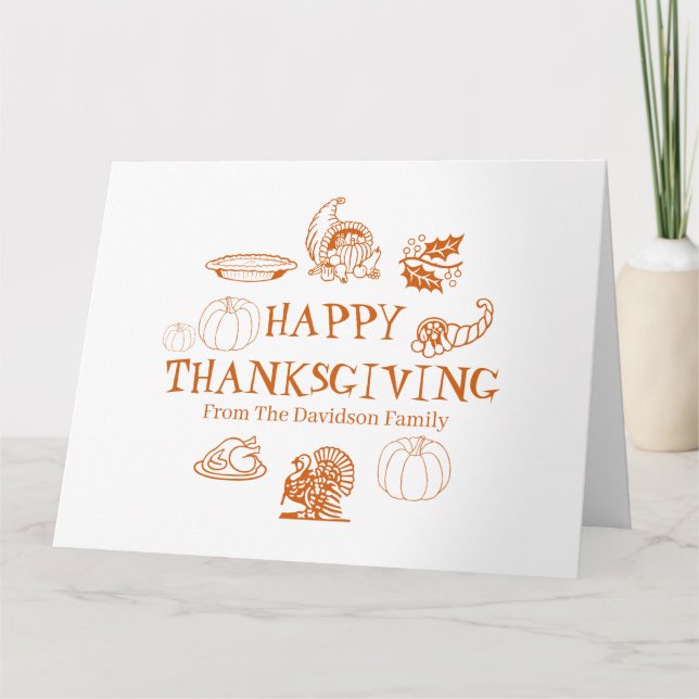 Happy Thanksgiving benutzerdefinierter Familiennam Karte (Vorderseite)