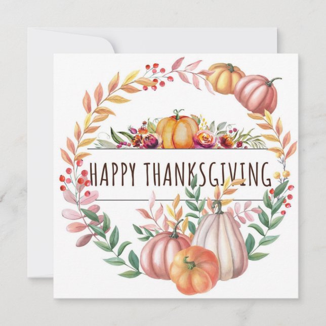 Happy Thanksgiving-Blätter Kürbiskürbis Kranz Karte (Vorderseite)