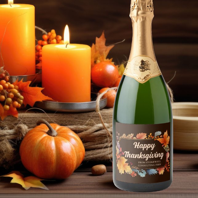 Happy Thanksgiving Blätter Party Champagne Label (Von Creator hochgeladen)