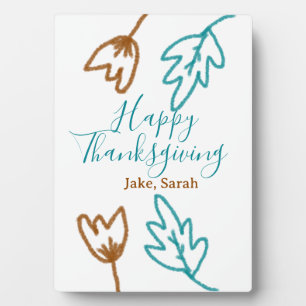 Happy Thanksgiving blauen braunen Herbstlaub Blume Fotoplatte