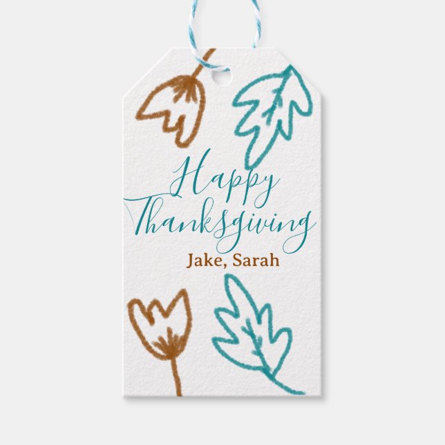 Happy Thanksgiving blauen braunen Herbstlaub Blume Geschenkanhänger (Vorderseite)