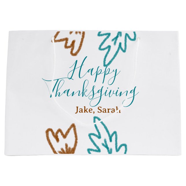 Happy Thanksgiving blauen braunen Herbstlaub Blume Große Geschenktüte (Vorderseite)