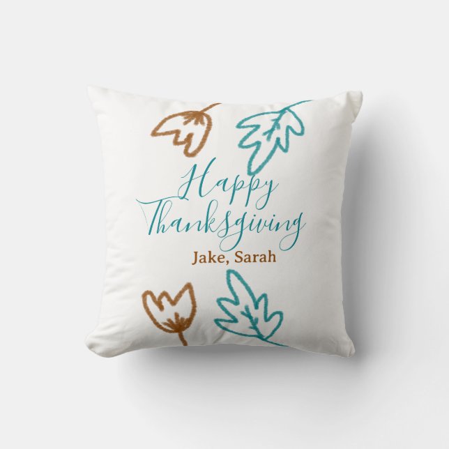 Happy Thanksgiving blauen braunen Herbstlaub Blume Kissen (Vorderseite)