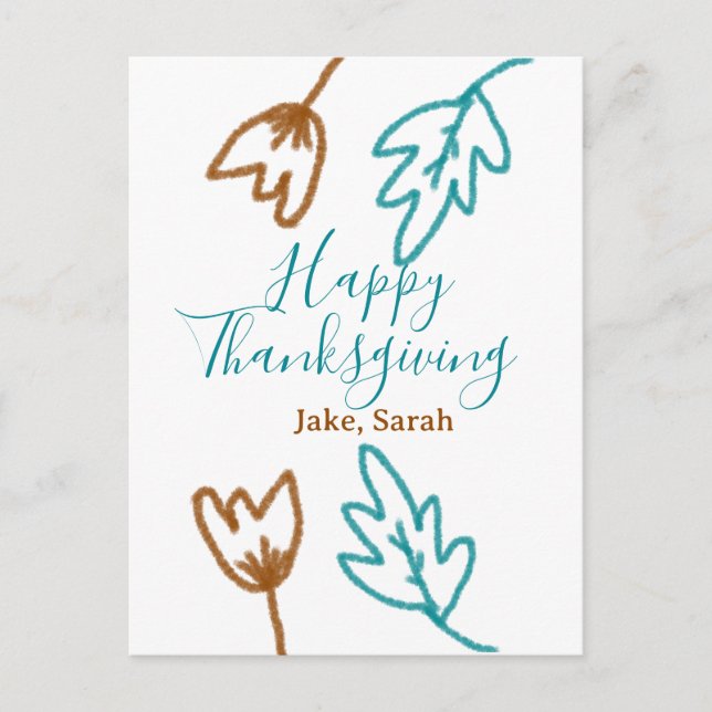 Happy Thanksgiving blauen braunen Herbstlaub Blume Postkarte (Vorderseite)