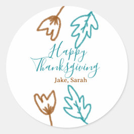 Happy Thanksgiving blauen braunen Herbstlaub Blume Runder Aufkleber