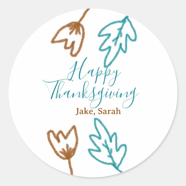 Happy Thanksgiving blauen braunen Herbstlaub Blume Runder Aufkleber (Vorderseite)