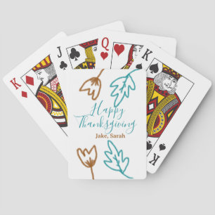 Happy Thanksgiving blauen braunen Herbstlaub Blume Spielkarten