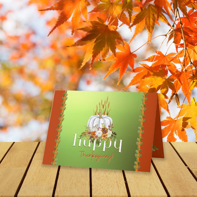 Happy Thanksgiving Boho Floral Pumpkin Green Karte (Von Creator hochgeladen)