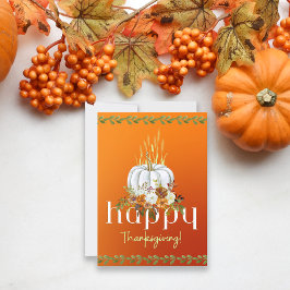 Happy Thanksgiving Boho Floral Pumpkin Orang Flat Feiertagskarte