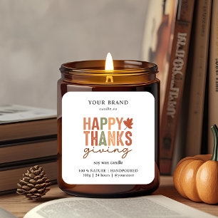 Happy Thanksgiving   Branding für Kerzen Quadratischer Aufkleber