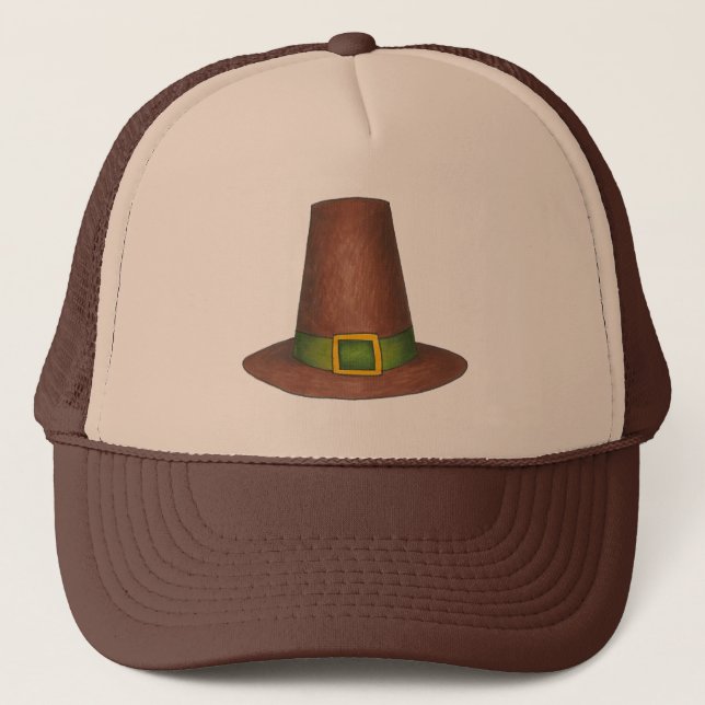 Happy Thanksgiving Brown Pilgrim Puritan Hat Truckerkappe (Vorderseite)