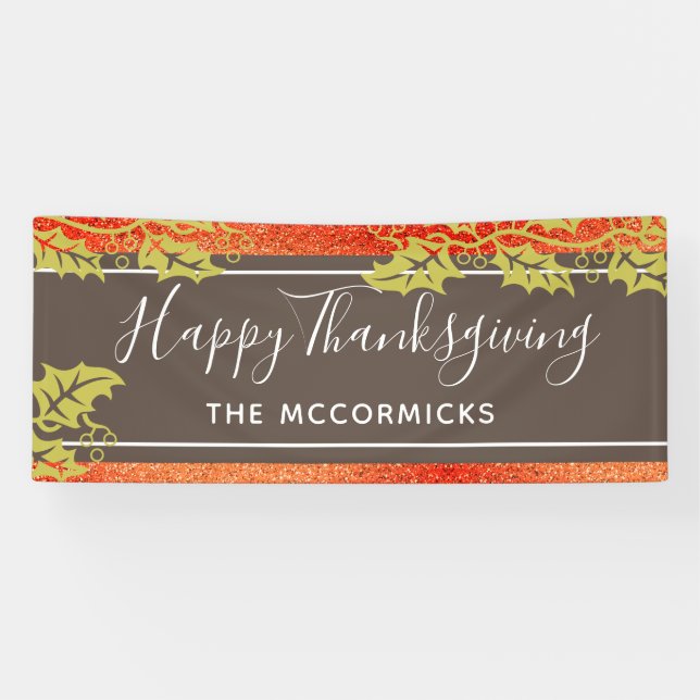Happy Thanksgiving Burnt Orange Glitzer Custom DIY Banner (Horizontal)