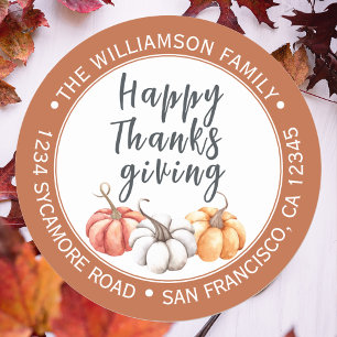 Happy Thanksgiving Burnt Orange Rücksendeadresse Runder Aufkleber