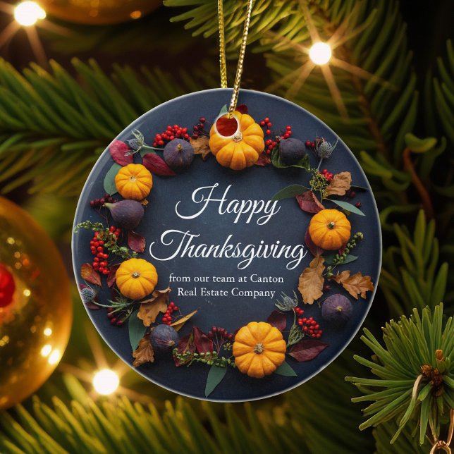 Happy Thanksgiving Business Pumpkin Wreath Custom Keramik Ornament (Von Creator hochgeladen)