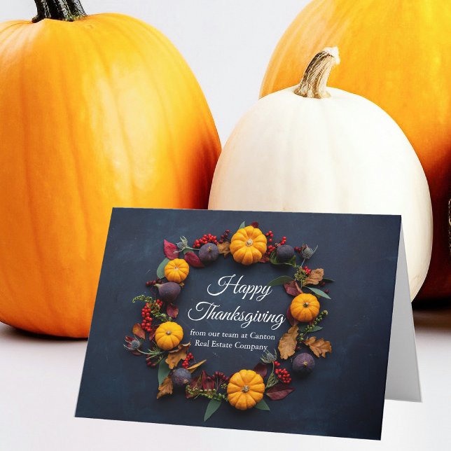 Happy Thanksgiving Business Pumpkin Wreath Modern Karte (Von Creator hochgeladen)