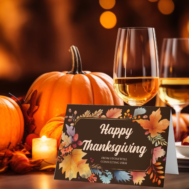 Happy Thanksgiving Business Vintage Blätter Brown Karte (Von Creator hochgeladen)