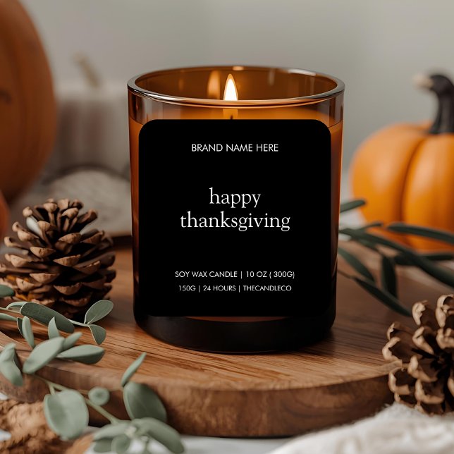 Happy Thanksgiving Candle Label | Minimalistischer Quadratischer Aufkleber (Von Creator hochgeladen)