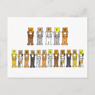 Happy Thanksgiving Cartoon Cats Feiertagspostkarte