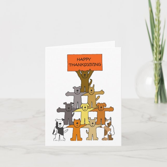 Happy Thanksgiving Cartoon Hunde Karte (Vorderseite)