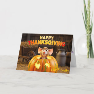 Happy Thanksgiving Cartoon Rat in Pumpkin Dankeskarte