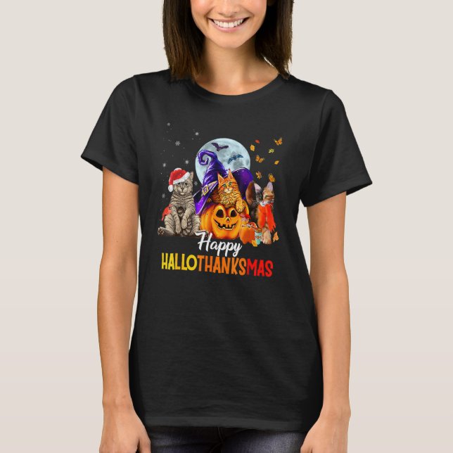Happy Thanksgiving Cat Happy Hallothanksmas Cute C T-Shirt (Vorderseite)